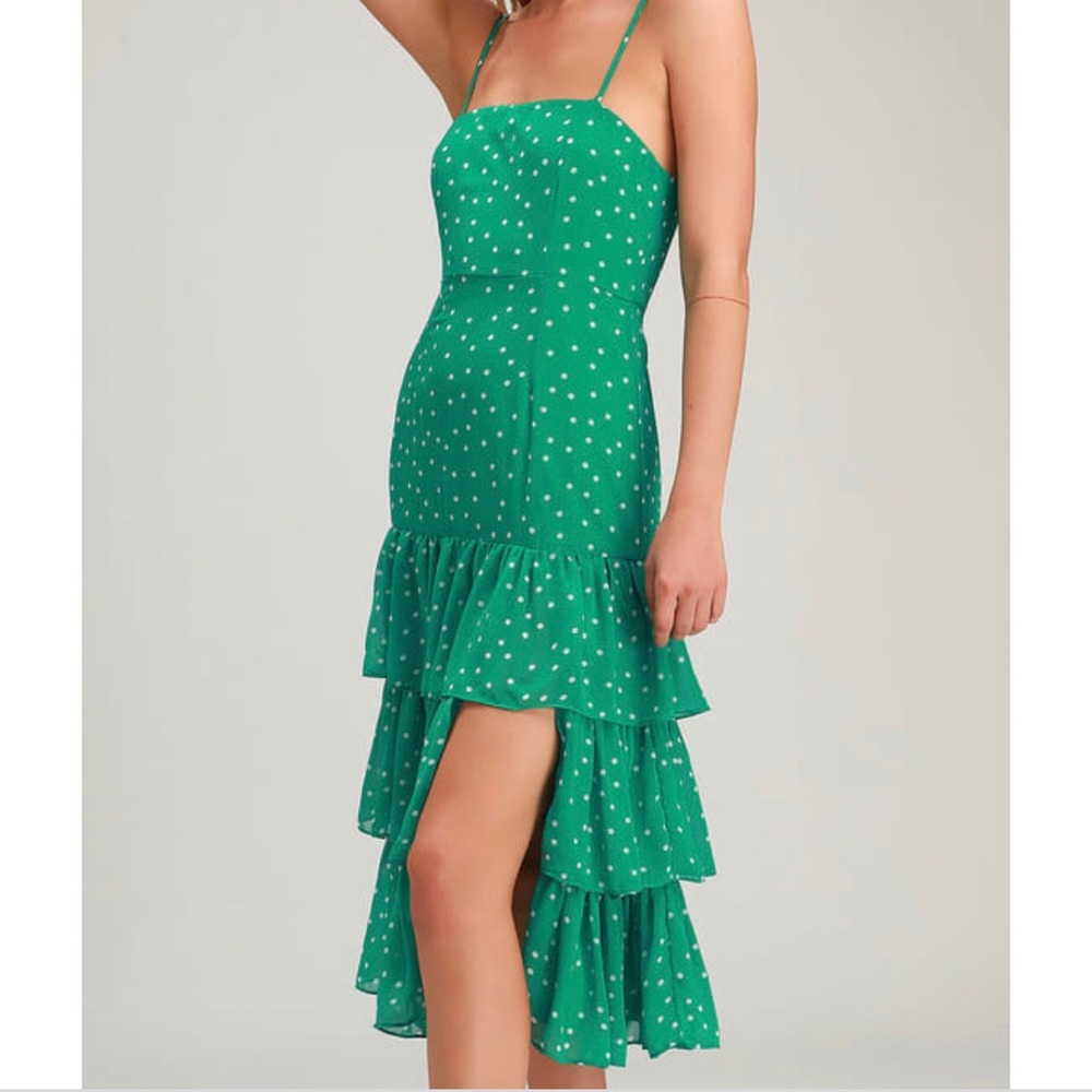 Green Polka Dot Ruffled Midi Dress